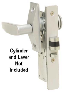 Aluminum Storefront Narrow Stile Deadlatch Mortise Lock, 1-1/8" Backset, Less Cylinder, Aluminum/Duro